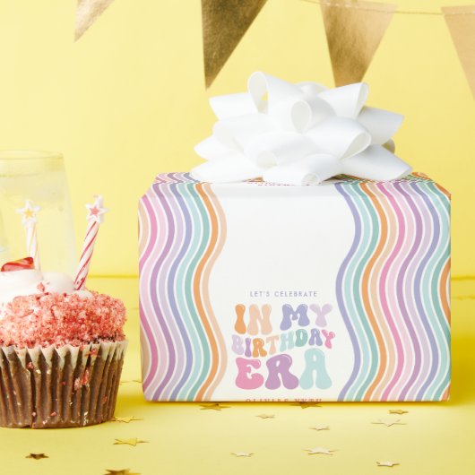 Retro pastel kleurrijke moderne verjaardagstijd cadeaupapier (Verjaardagsfeest)