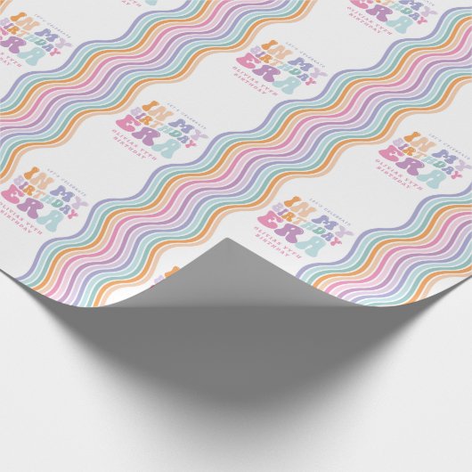 Retro pastel kleurrijke moderne verjaardagstijd cadeaupapier (Hoek)