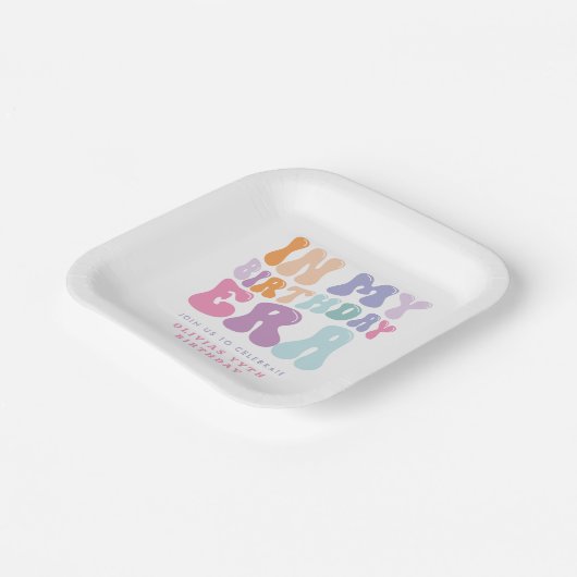 Retro pastel kleurrijke moderne verjaardagstijd papieren bordje (Gebogen)