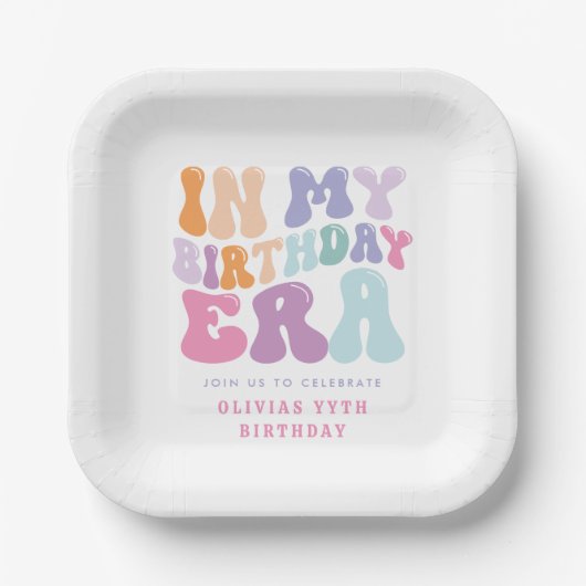 Retro pastel kleurrijke moderne verjaardagstijd papieren bordje (Voorkant)