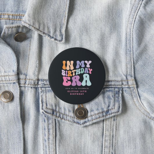 Retro pastel kleurrijke moderne verjaardagstijd ronde button 7,6 cm (In situ)