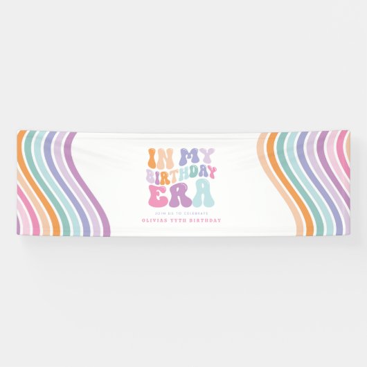 Retro pastel kleurrijke moderne verjaardagstijd spandoek (Horizontaal)