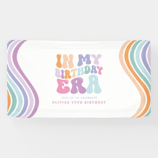 Retro pastel kleurrijke moderne verjaardagstijd spandoek (Horizontaal)