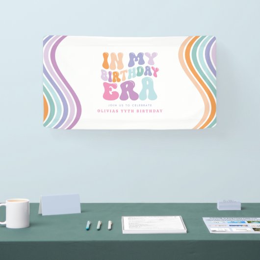 Retro pastel kleurrijke moderne verjaardagstijd spandoek (Beurs)