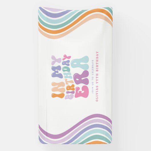 Retro pastel kleurrijke moderne verjaardagstijd spandoek (Verticaal)