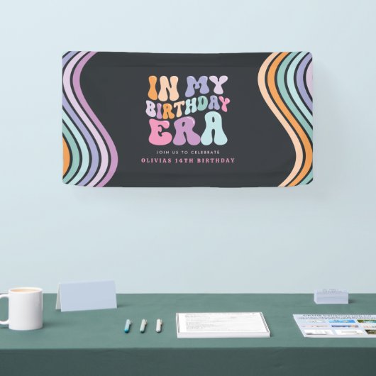 Retro pastel kleurrijke moderne verjaardagstijd spandoek (Beurs)