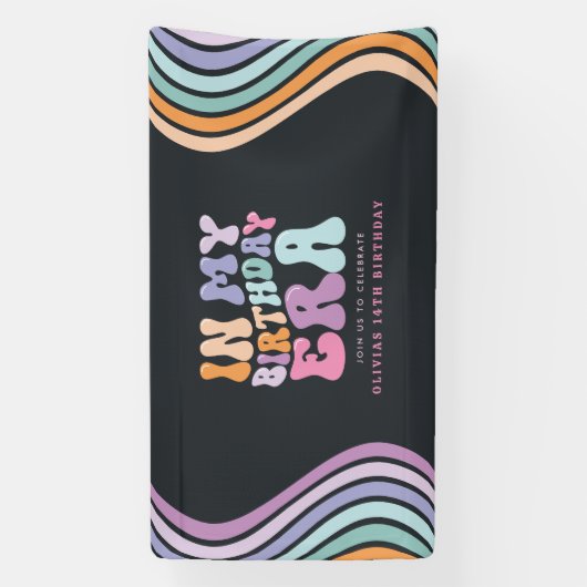 Retro pastel kleurrijke moderne verjaardagstijd spandoek (Verticaal)