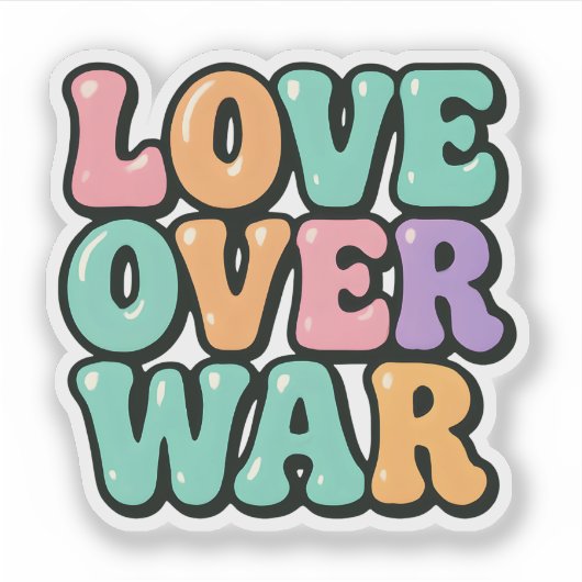Retro Pastel "Love Over War" Bubble Sticker (Voorkant)