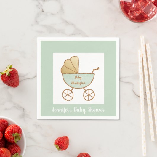 Retro Pastel Mint Groen Wit Carriage Baby shower Servet (Insitu)