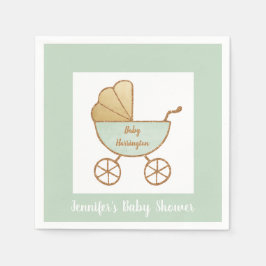 Retro Pastel Mint Groen Wit Carriage Baby shower Servet