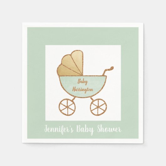 Retro Pastel Mint Groen Wit Carriage Baby shower Servet (Voorkant)