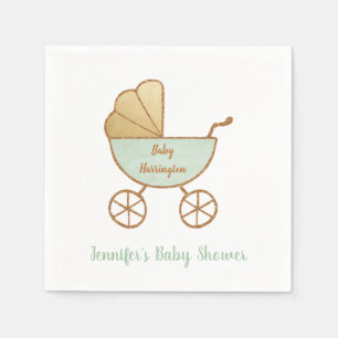 Retro Pastel Mint Groene koets Baby shower Servet