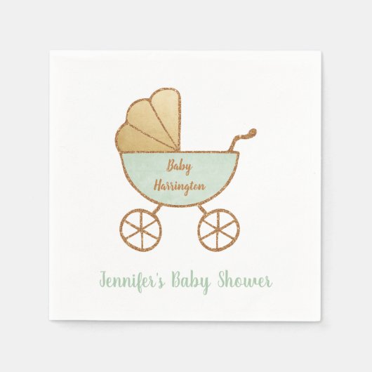 Retro Pastel Mint Groene koets Baby shower Servet (Voorkant)