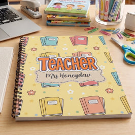 Retro Pastel Onderwijs Schoolboeken Patroon Notitieboek