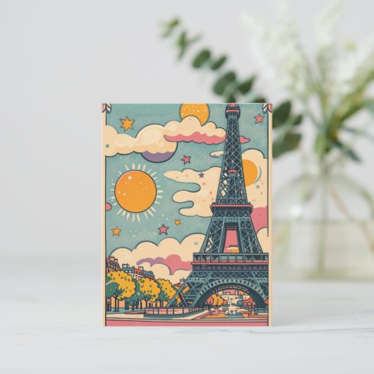 retro pastel Paris Briefkaart (Staand voorkant)