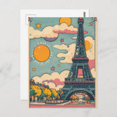 retro  pastel Paris Briefkaart (Voorkant / Achterkant)