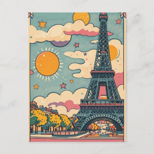 retro  pastel Paris Briefkaart (Voorkant)
