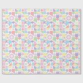 Retro Pastel Patchwork met 70s Vormen, Bloemen Cadeaupapier (Vlak)