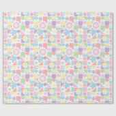 Retro Pastel Patchwork with 70s Shapes, Flowers  Cadeaupapier (Vlak)