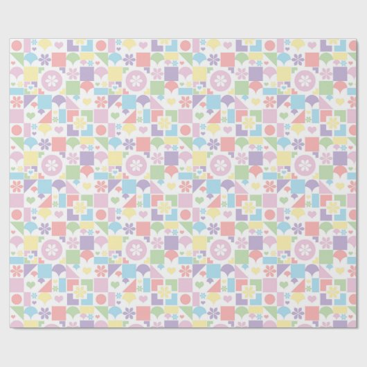 Retro Pastel Patchwork with 70s Shapes, Flowers Cadeaupapier (Vlak)