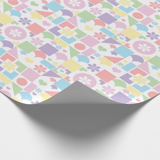 Retro Pastel Patchwork with 70s Shapes, Flowers Cadeaupapier (Hoek)