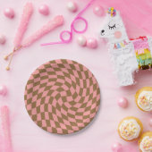 Retro Pastel Pink Brown Checkerboard met kookplaat Papieren Bordje (Feest)