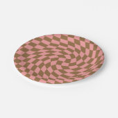 Retro Pastel Pink Brown Checkerboard met kookplaat Papieren Bordje (Gekanteld)