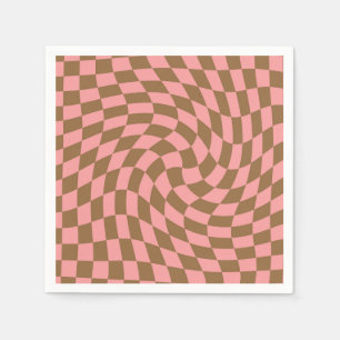 Retro Pastel Pink Brown Checkerboard met kookplaat Servet