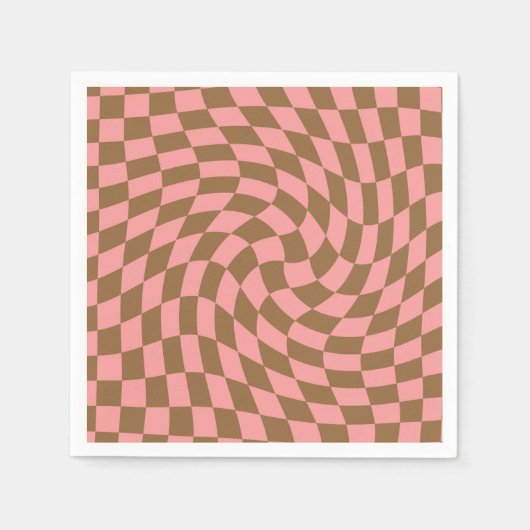Retro Pastel Pink Brown Checkerboard met kookplaat Servet (Voorkant)