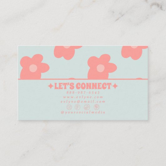 Retro Pastel Pink Groovy Floral Boho Girly Unique Visitekaartje (Achterkant)