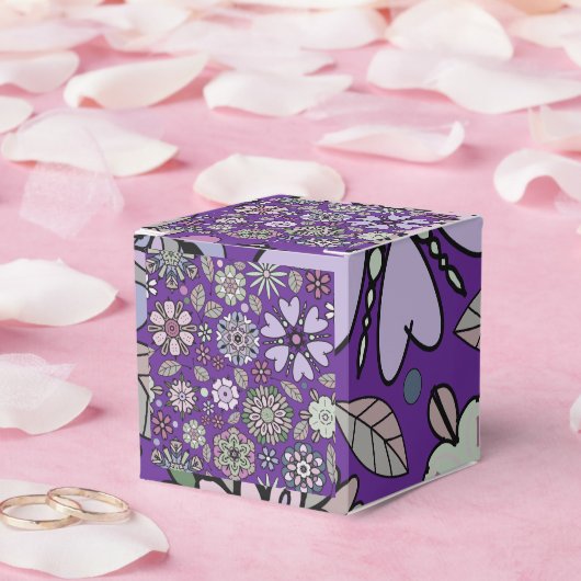 Retro Pastel Pink Purple Floral Seamless Pattern Bedankdoosjes (Huwelijk)