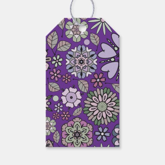Retro Pastel Pink Purple Floral Seamless Pattern Cadeaulabel (Voorkant)