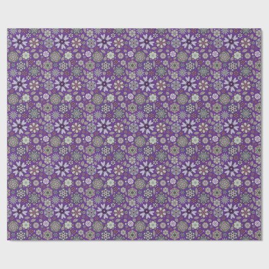 Retro Pastel Pink Purple Floral Seamless Pattern Cadeaupapier (Vlak)