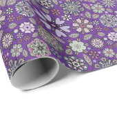 Retro Pastel Pink Purple Floral Seamless Pattern Cadeaupapier (Rol Hoek)