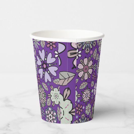 Retro Pastel Pink Purple Floral Seamless Pattern Papieren Bekers (Rechts)