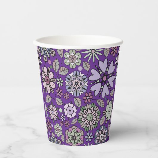 Retro Pastel Pink Purple Floral Seamless Pattern Papieren Bekers (Voorkant)