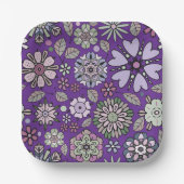 Retro Pastel Pink Purple Floral Seamless Pattern Papieren Bordje (Voorkant)