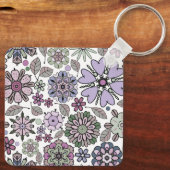 Retro Pastel Pink Purple Floral Seamless Pattern Sleutelhanger (Achterkant)