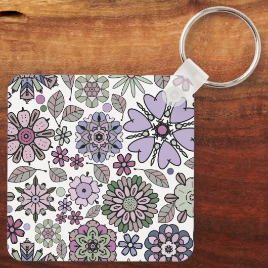Retro Pastel Pink Purple Floral Seamless Pattern Sleutelhanger (Achterkant)