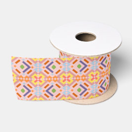 Retro Pastel Pixel Mozaïek Geometrisch Patroon Satijnen Lint