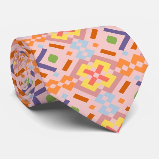 Retro Pastel Pixel Mozaïek Geometrisch Patroon Stropdas (Opgerold)