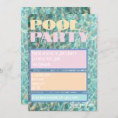 Retro Pastel Pool Party uitnodiging (Voorkant / Achterkant)