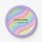 Retro Pastel Rainbow 6th Birthday Papieren Bordje (Voorkant)