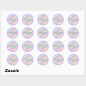Retro Pastel Rainbow 6th Birthday Party Ronde Sticker (Vel)