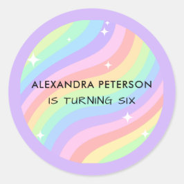 Retro Pastel Rainbow 6th Birthday Party Ronde Sticker