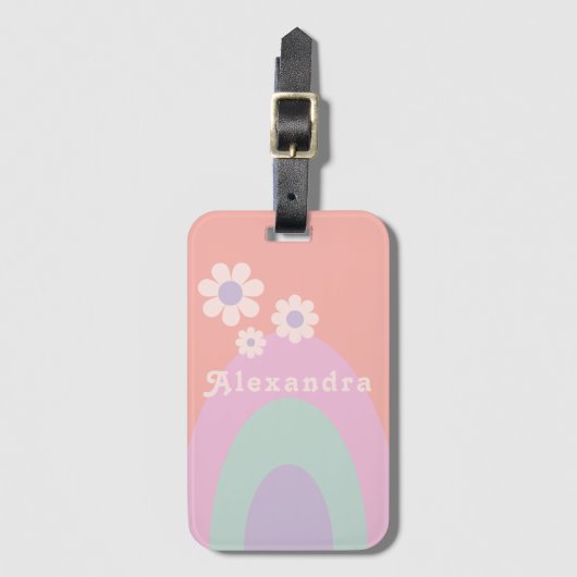 Retro Pastel Rainbow Floral Custom Bagagelabel (Voorkant (verticaal))
