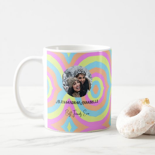 Retro Pastel Rainbow Foto sjabloon beste vriend Koffiemok (Met donut)