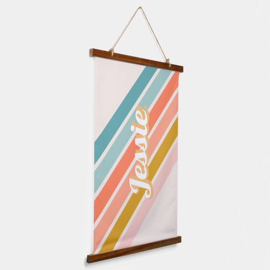 Retro Pastel Rainbow Persoonlijke naam Hangend Wandkleed (Gebogen)