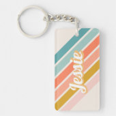 Retro Pastel Rainbow Persoonlijke naam Sleutelhanger (Voorkant)