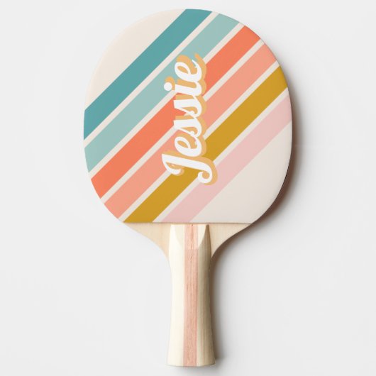 Retro Pastel Rainbow Persoonlijke naam Tafeltennisbatje (Voorkant)